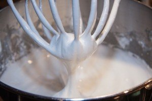 Whipped egg whites during a cooking class