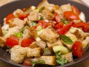 Tuscan bread salad, called panzanella, as made during our Tuscany cooking vacations.