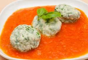 A tasty plate of spinach and ricotta gnudi from a Tuscany cooking vacation.