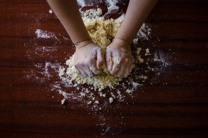 Kneading dough during a cooking class