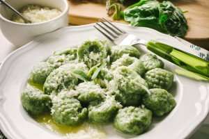 Homemade spinach and ricotta gnocchi made during a cooking vacation in Italy with The International Kitchen.