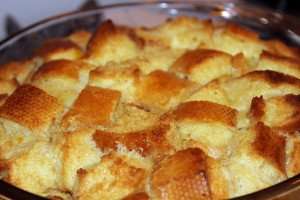A tasty bread pudding made with leftover bread.