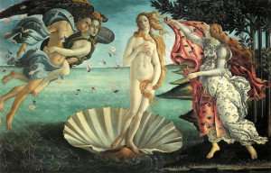 Botticelli's Birth of Venus painting in the Uffizi Gallery in Florence.