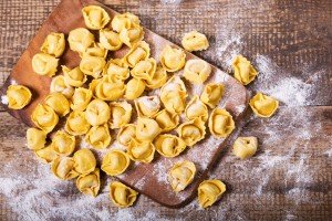 Fresh tortellini pasta during a cooking class in Italy