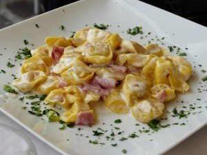 Plate of prepared tortellini pasta