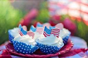 Celebrating Fourth of July with red, white, and blue cupcakes.