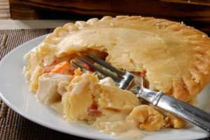 Pot pie made with Thanksgiving leftovers.