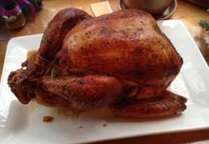 Roasted turkey for Thanksgiving dinner.