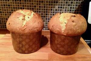 Two loaves of delicious homemade panettone bread for Christmas.