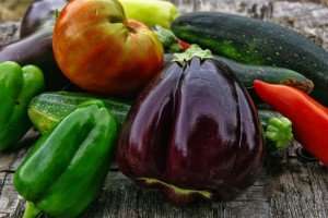 A harvest of summer vegetables during a cooking vacation with The International Kitchen.
