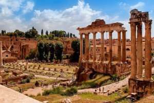 A view of the Roman Forum during a culinary vacation in Italy with The International Kitchen.