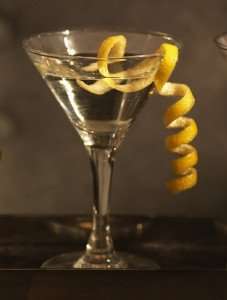 A martini with a twist instead of with an olive garnish.