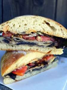 A delicious Provencal vegetable sandwich during a cooking vacation in France.