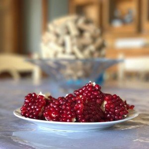 Pomegranate seeds during a cooking class in Greece