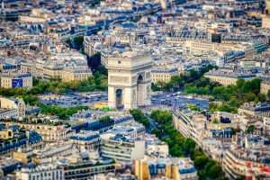 A view of the Arc de Triomphe and the 8th Arrondissement of Paris.