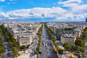 A view of the Champe-Elysees in the 8th Arrondissement of Paris.