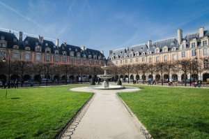 The Place des Vosges in Paris's Marais neighborhood.