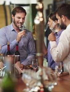 Enjoying wine together during a night on the town in Paris.