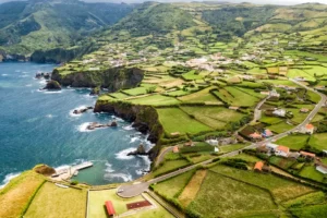 An aerial view of Sao Miguel island in the Azores, Portugal