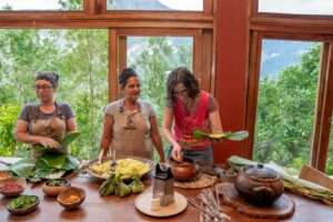 Cooking workshop making Juanes in Peru.