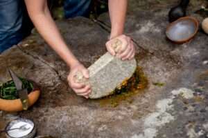 Cooking class using traditional methods in Peru.