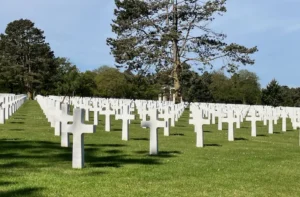 Grave markers at the the Normandy American Cemetery on Omaha Beach.