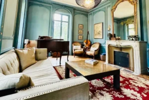Living room at the petit chateau in Roanne.