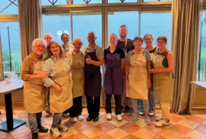 Happy culinary travelers at the Chateau de Sanse.