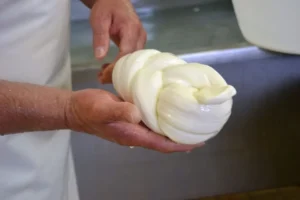 A mozzarella cheese braid, or "treccia."