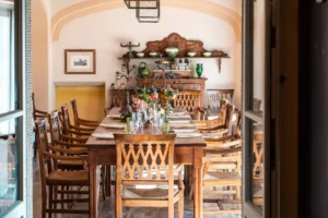 View of the table at the cooking school
