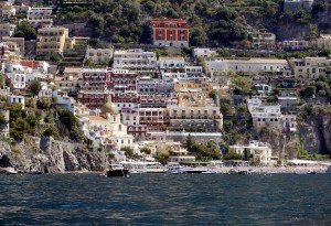Positano Italy as see from the sea on a cooking vacation in Italy