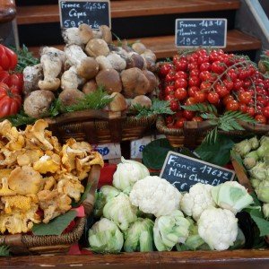 Vegetables at the market in France before enjoying a cooking class