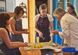 Making pear tart on a cooking vacation in France