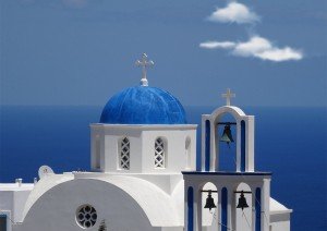 View of a church on Santorini, home for your culinary vacation in Greece