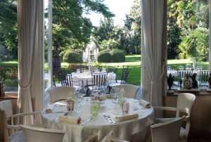 A view from the table into the gardens of the villa.