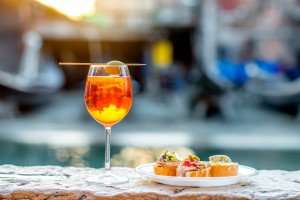 Cicchetti and a Spritz enjoyed on a Venice food tour.