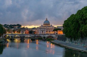 Evening view of St. Peters in Rome on a culinary vacation in Italy