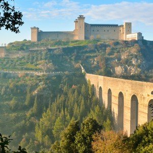 A view of La Rocca fortress in Spoleto on your culinary tour of Italy