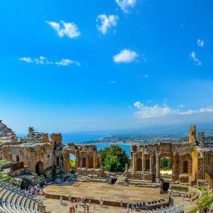 Greek ruins in Taormina during an authentic cooking vacation in Sicily