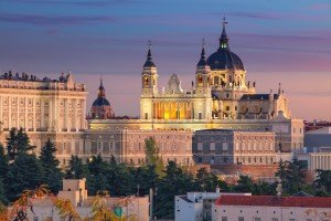 View of the cathedral of Madrid on a culinary tour of Spain.