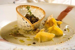 Delicious dish at the Michelin star restaurant of the Palazzo Seneca in Norcia, home for your authentic Italy cooking vacation