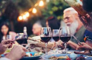 Dining outside during a wine tour.