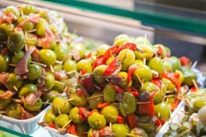 Olives with anchovies and pimentos in Spain
