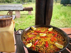 Spanish paella during an outdoor cooking class