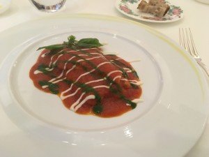 Gourmet pasta dish on cooking vacation in Italy