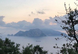 The isle of Capri seen from a farm visit during an Amalfi Coast cooking vacation
