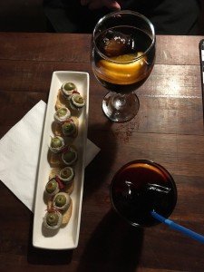 Spanish tapas and drinks during a cooking vacation in Spain