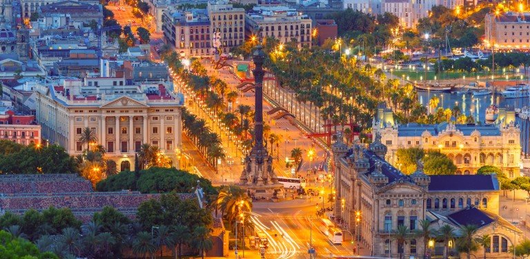 Night view of beautiful Barcelona, home for your fabulous culinary vacation in Spain