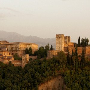 A view of the Alhambra Palace at dawn