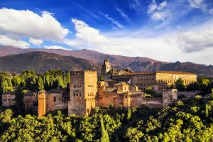 Sunny view of the fortress of Alhambra visited on a cooking vacation in Spain